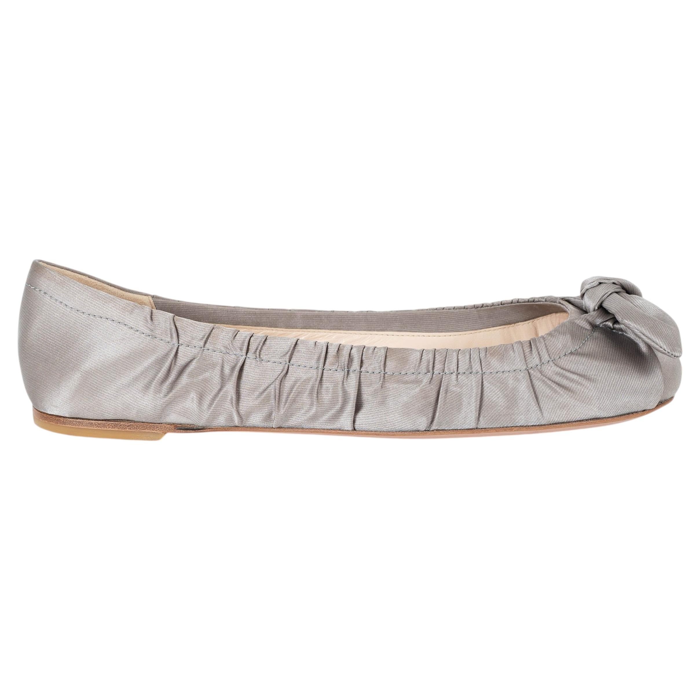 PRADA étain BOW SATIN Ballet Flats Shoes 39
