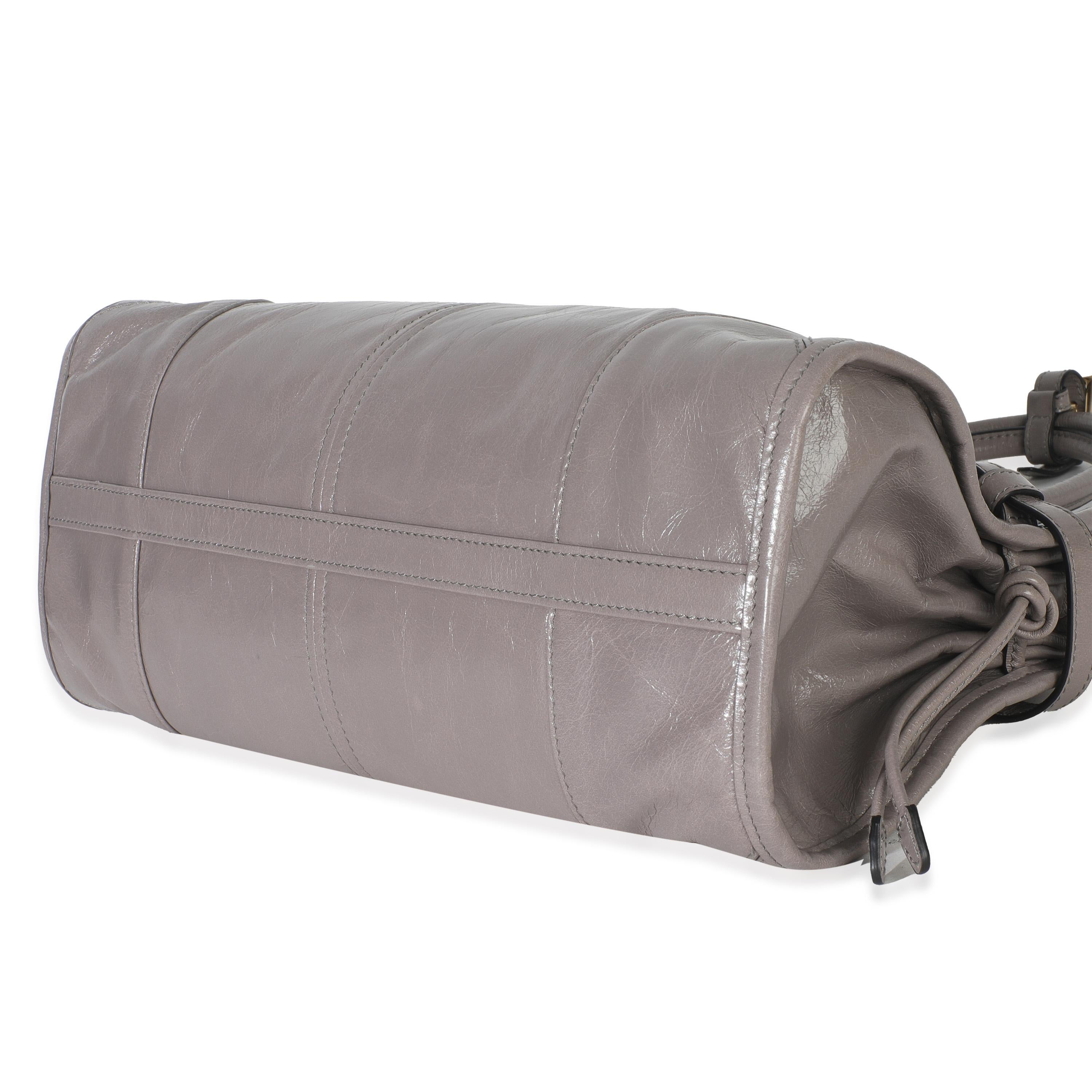 Prada Pewter Soft Lux Enameled Metal Triangle Medium Bonnie Pour femmes en vente