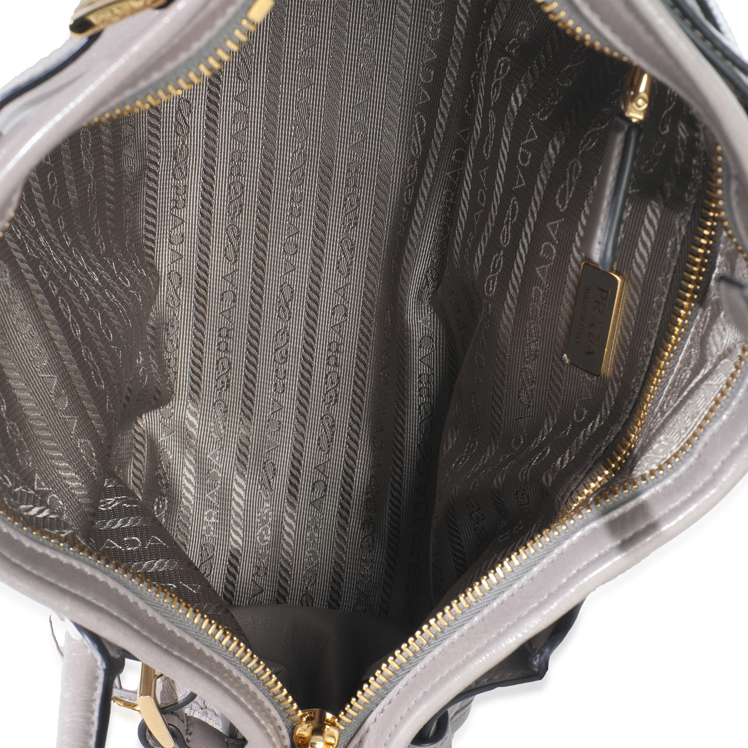 Prada Pewter Soft Lux Enameled Metal Triangle Medium Bonnie en vente 1