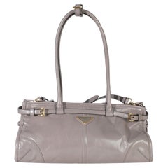 Prada Pewter Soft Lux Enameled Metal Triangle Medium Bonnie