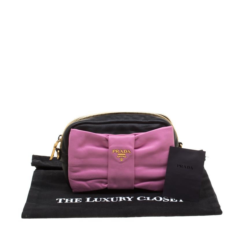 Prada Pink And Black Leather Bow Crossbody Bag 6