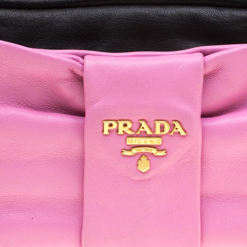 Prada Pink And Black Leather Bow Crossbody Bag 1