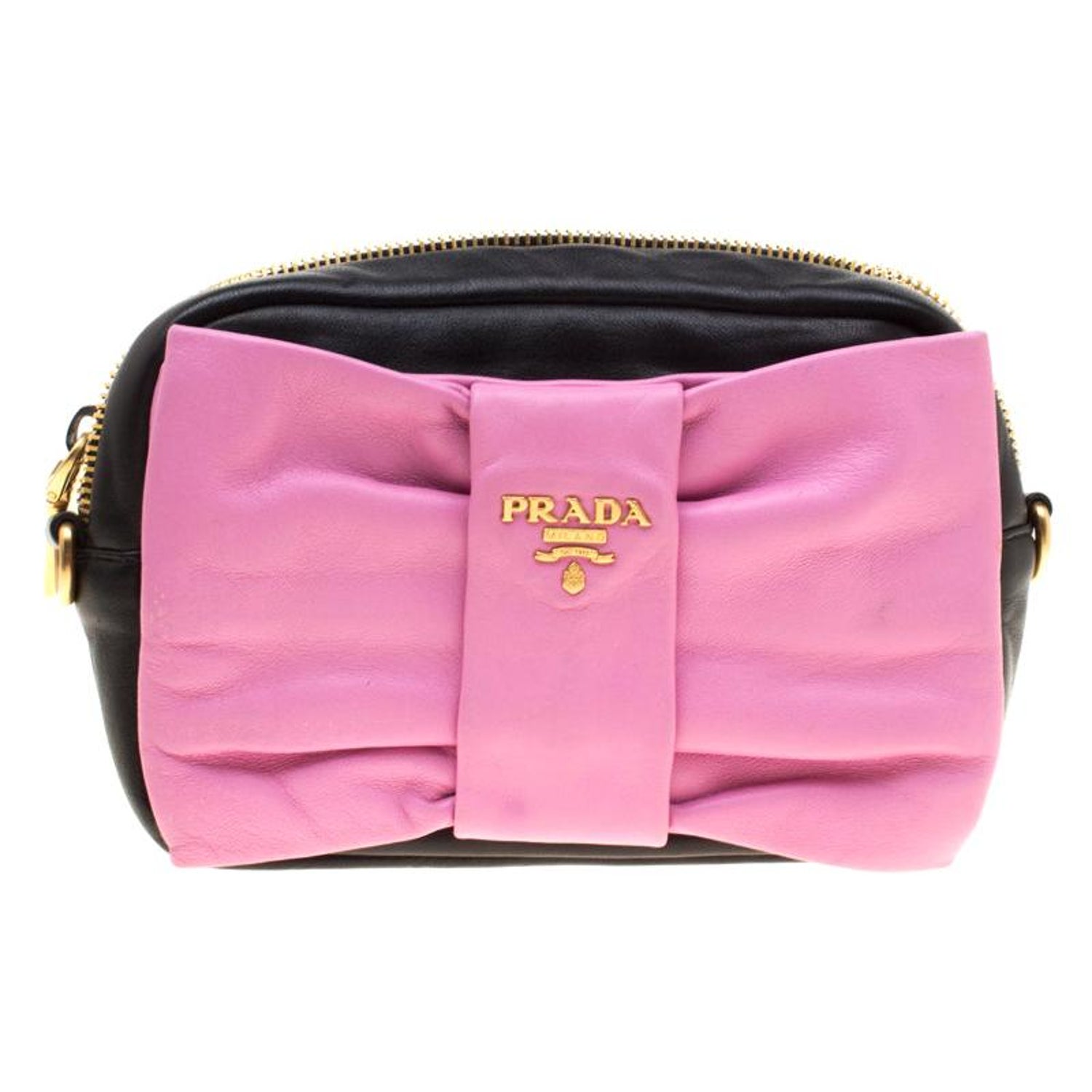 Prada Pink And Black Leather Bow Crossbody Bag For Sale at 1stDibs | prada  bow bag, pink and black bag, prada bow clutch
