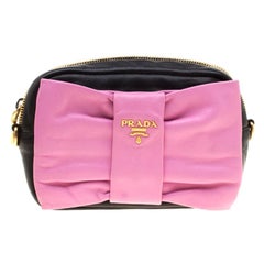 Prada Pink And Black Leather Bow Crossbody Bag