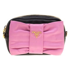 Prada Pink And Black Leather Bow Crossbody Bag