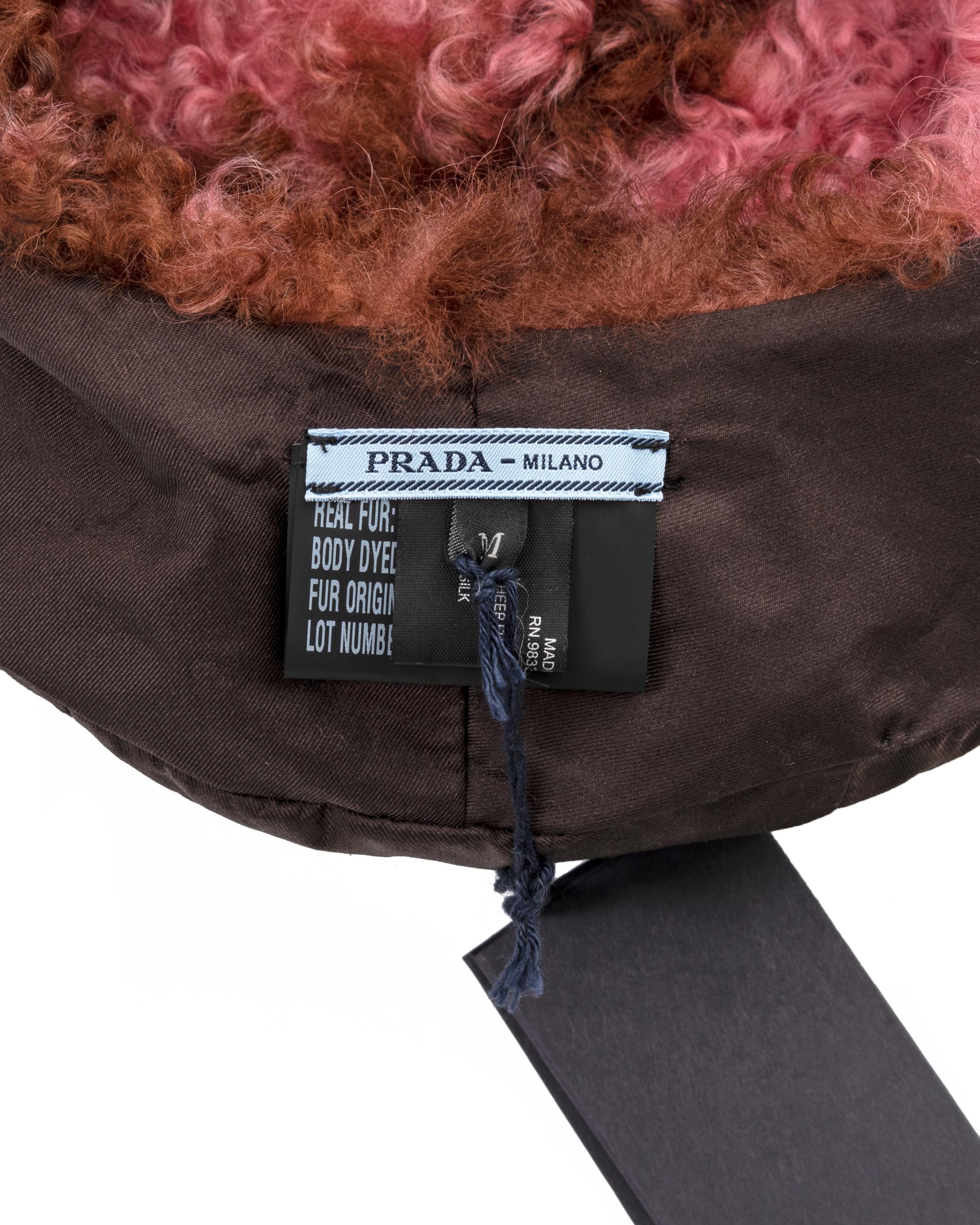 Prada pink and brown curly shearling 'newsboy' hat, fw 2017 3