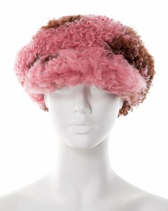 Prada pink and brown curly shearling 'newsboy' hat, fw 2017