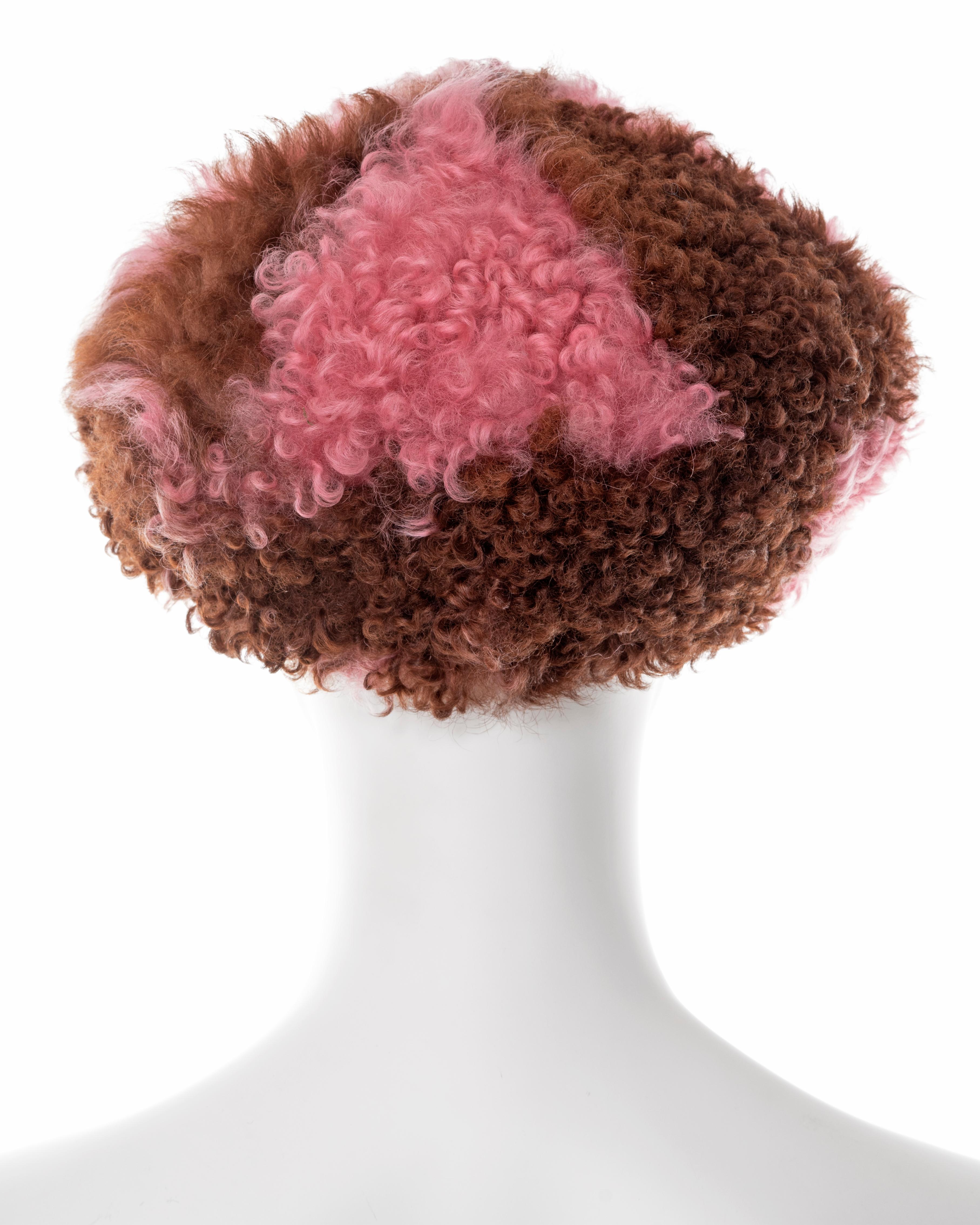Women's Prada pink and brown curly shearling 'newsboy' hat, fw 2017