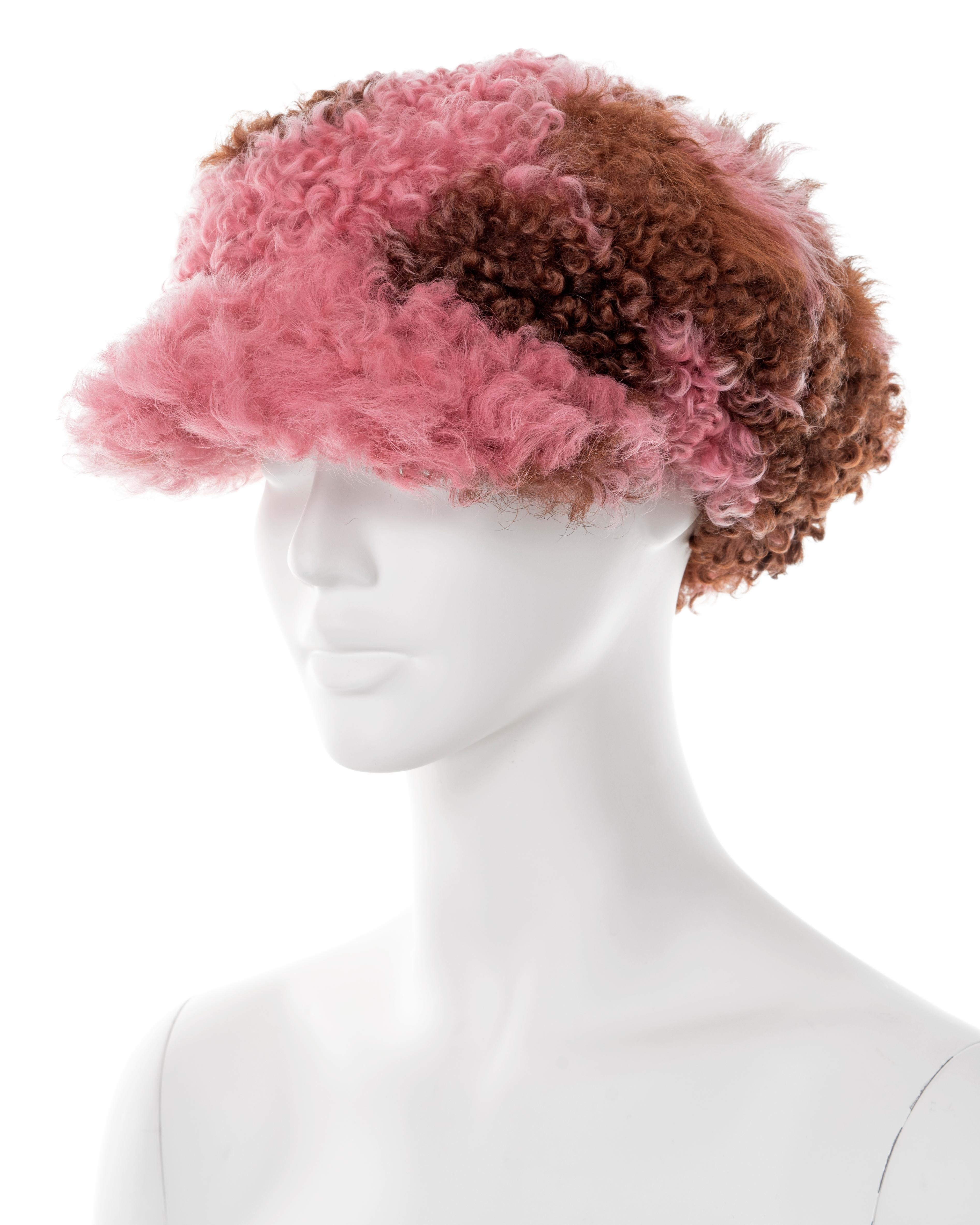Prada pink and brown curly shearling 'newsboy' hat, fw 2017 1