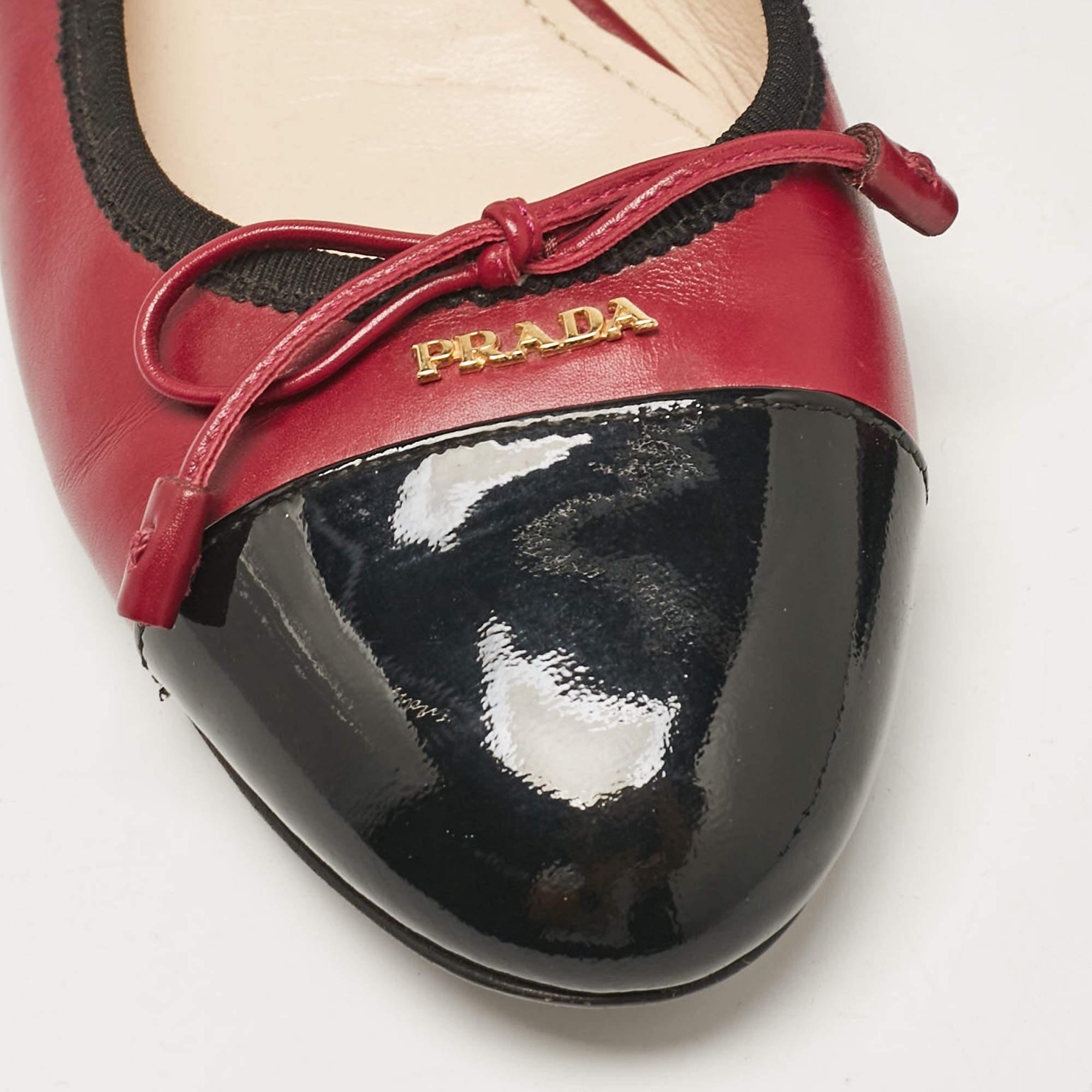 Prada Pink/Black Patent and Leather Bow Ballet Flats Size 37 2