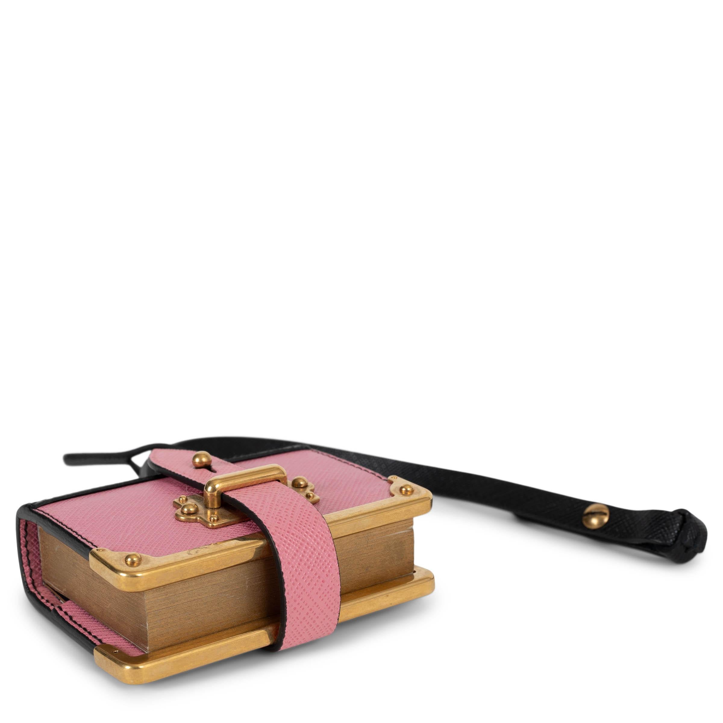 Beige PRADA pink & black Saffiano leather 2016 CAHIER NOTEBOOK Bag Charm in vendita