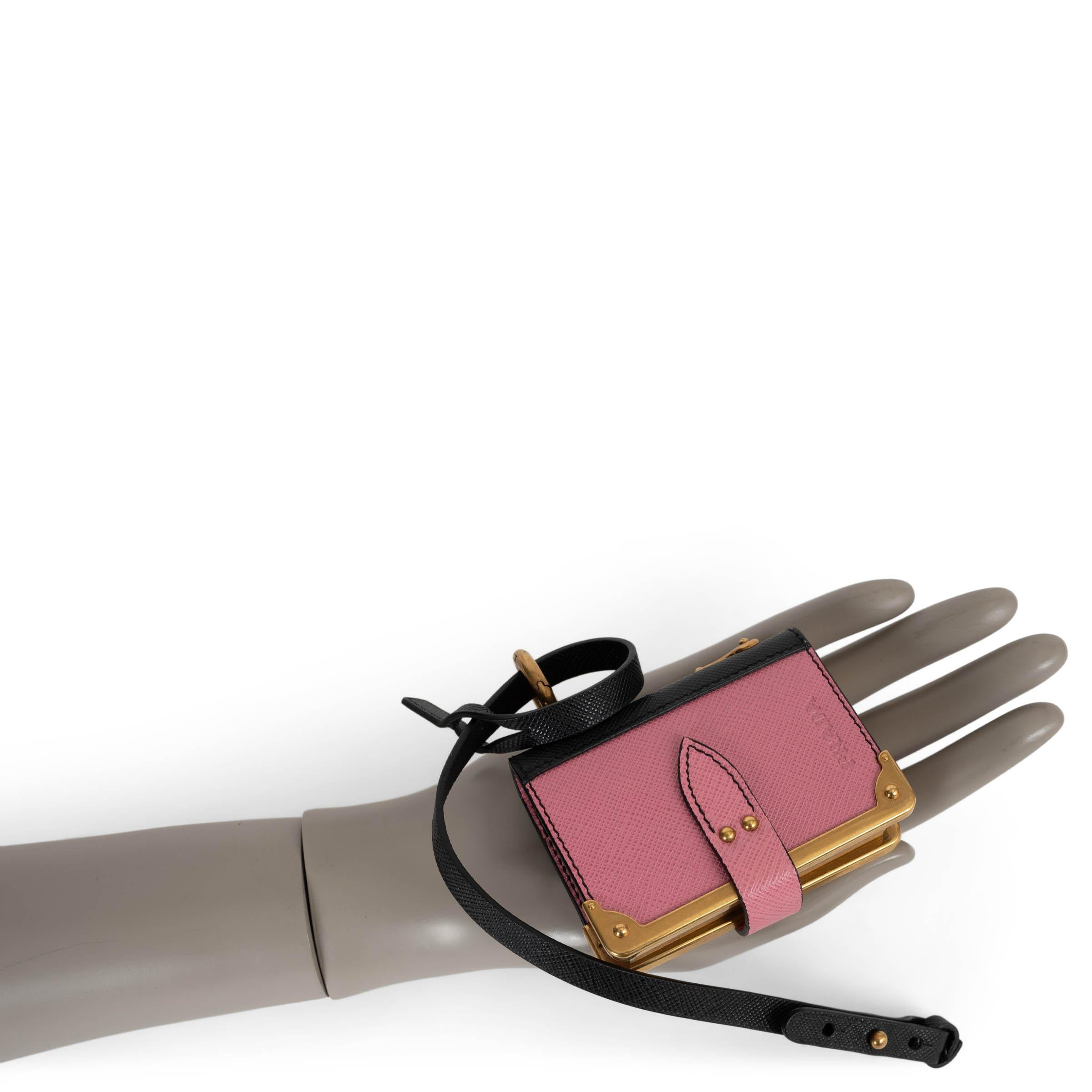 PRADA pink & black Saffiano leather 2016 CAHIER NOTEBOOK Bag Charm in vendita 1