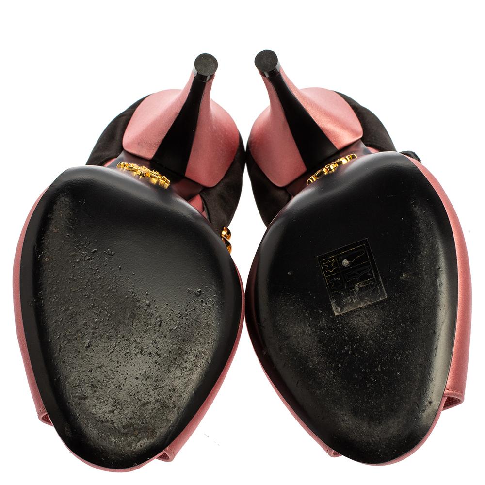 Women's Prada Pink/Black Satin Embellished Mary Jane Open Toe Sandals Size 38
