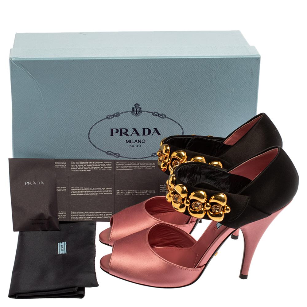 Prada Pink/Black Satin Embellished Mary Jane Open Toe Sandals Size 38 1