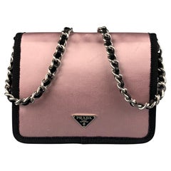 PRADA Pink Black Silk Satin Evening Handbag