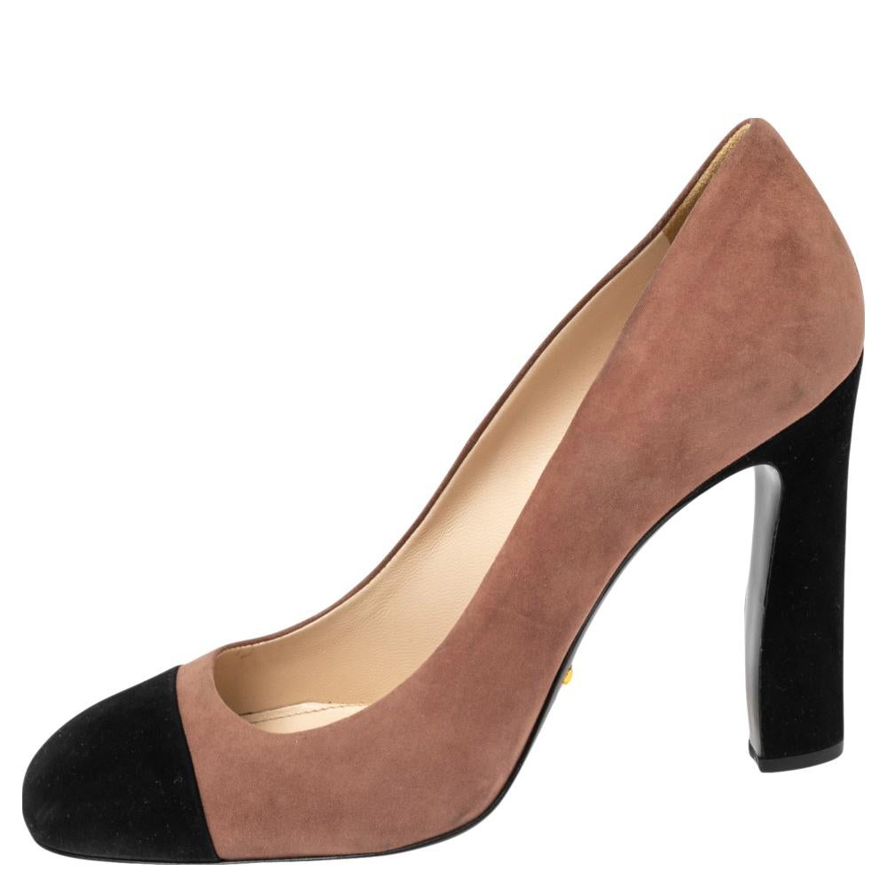 Women's Prada Pink/Black Suede Square Toe Pumps Size 37.5