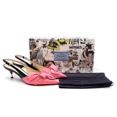 Prada Pink Bow Kitten Heel Slingback Sandals 39.5