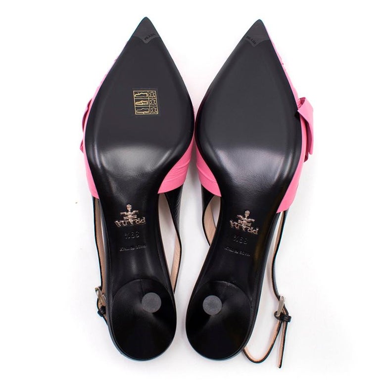 Prada Pink Bow Kitten Heel Slingback Sandals 39.5 at 1stDibs
