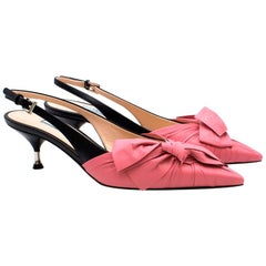 Prada Pink Bow Kitten Heel Slingback Sandals 39.5