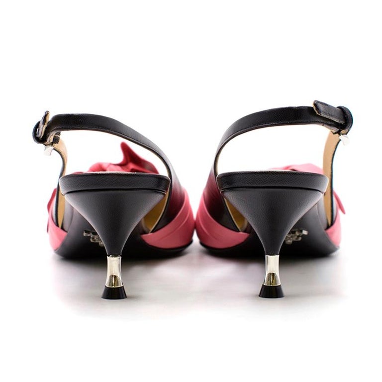 Prada Pink Bow Kitten Heel Slingback Sandals US 9 For Sale at 1stdibs