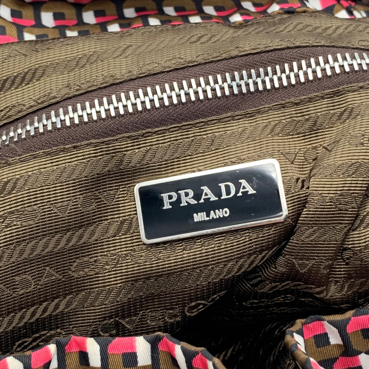 Black  Prada Pink Brown Geometric Print Nylon Backpack Shoulder Bag