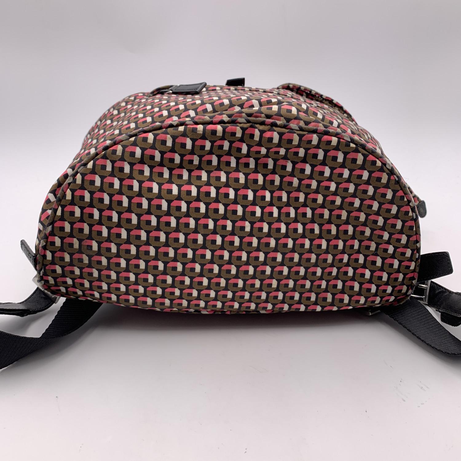  Prada Pink Brown Geometric Print Nylon Backpack Shoulder Bag In Excellent Condition In Rome, Rome