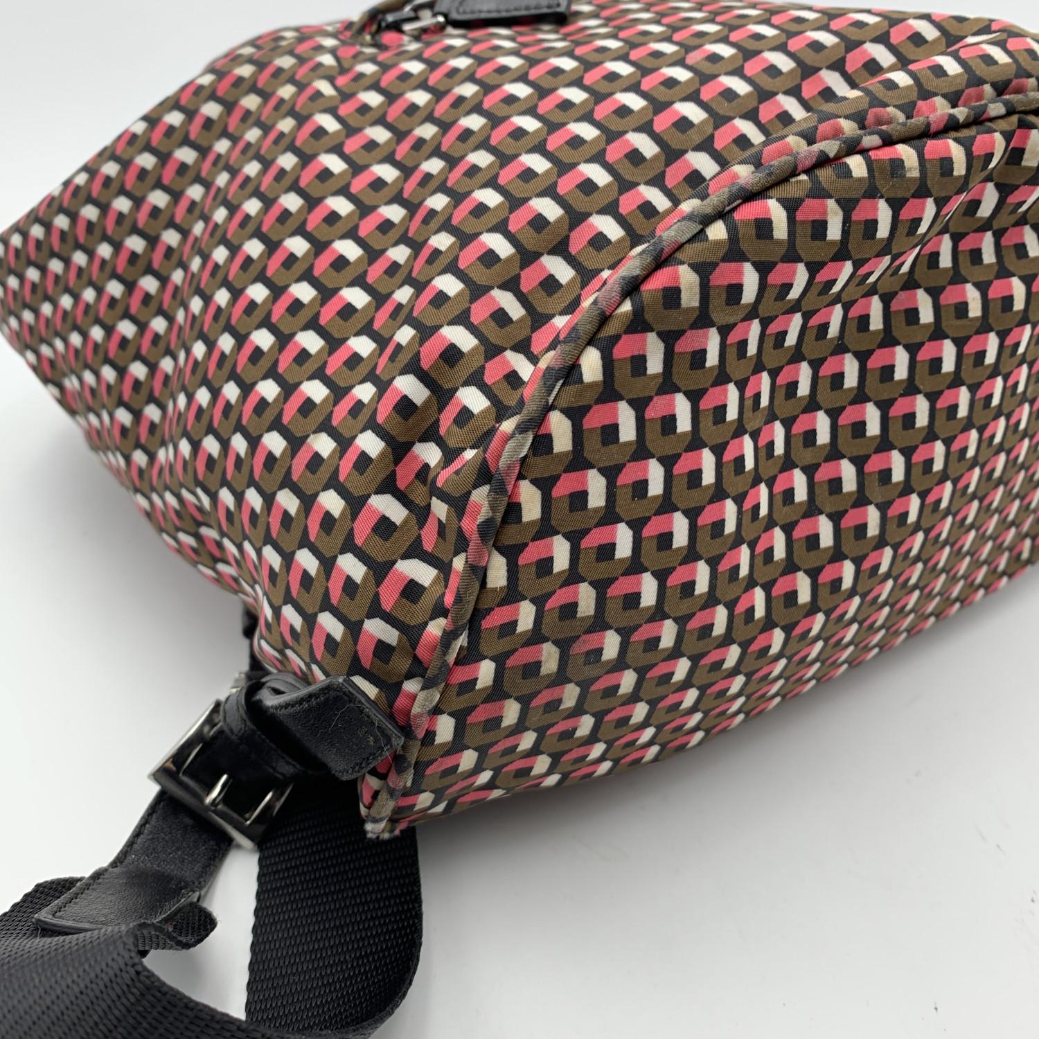  Prada Pink Brown Geometric Print Nylon Backpack Shoulder Bag 1