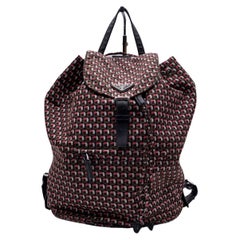  Prada Pink Brown Geometric Print Nylon Backpack Shoulder Bag