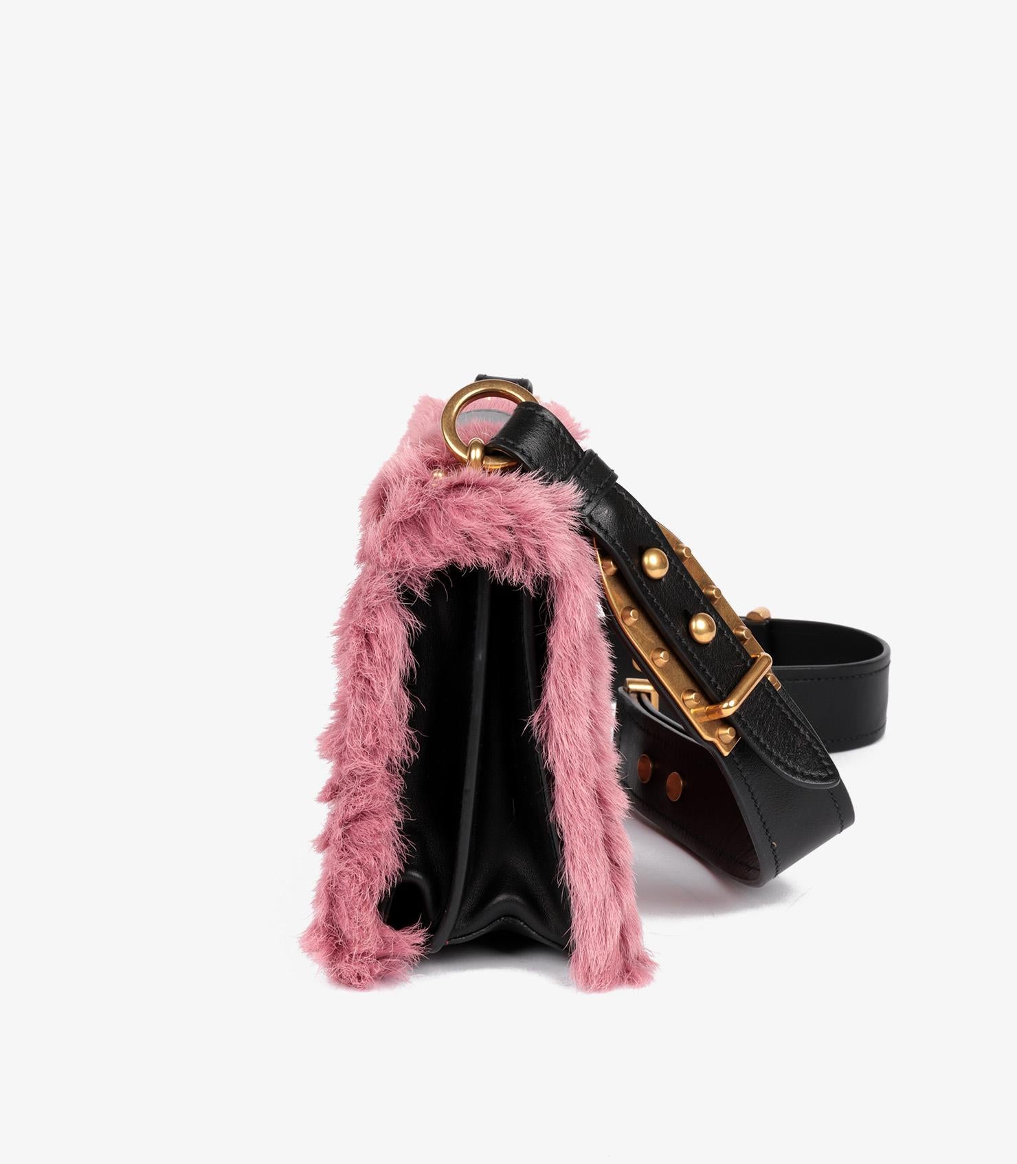 Women's Prada Pink Calf Fur & Black Calfskin Leather Small Cahier For Sale