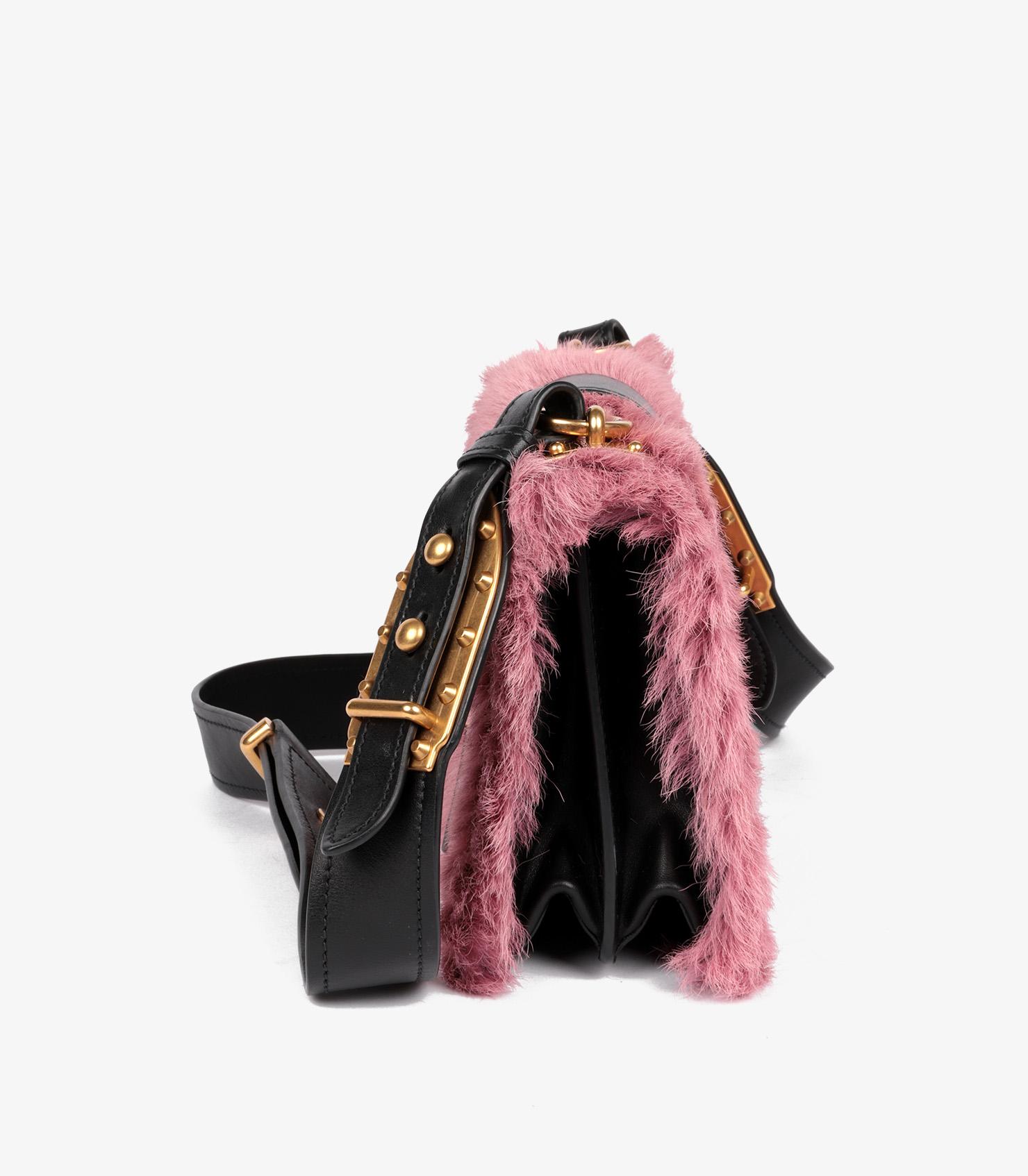 Prada Pink Calf Fur & Black Calfskin Leather Small Cahier For Sale 1