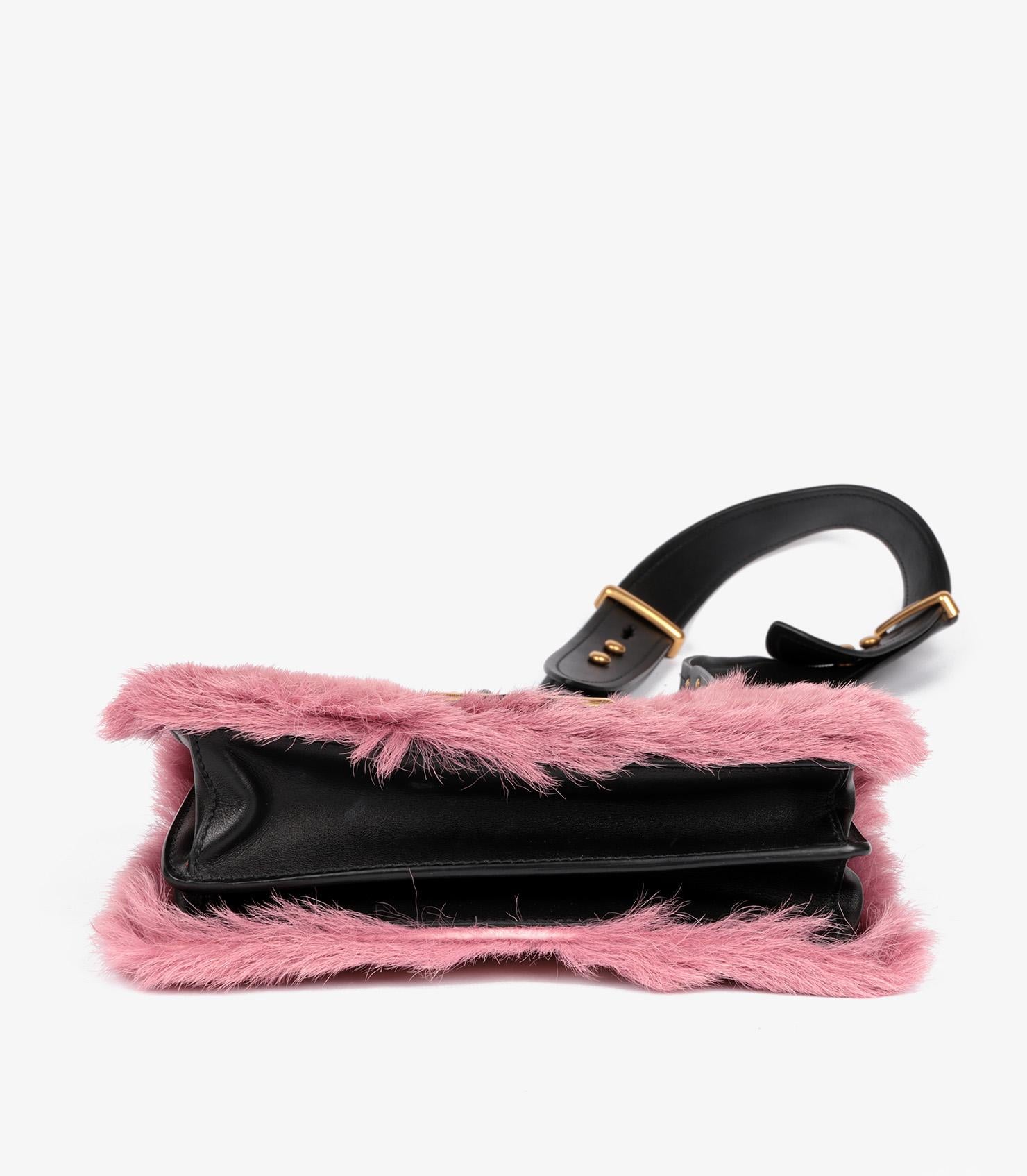 Prada Pink Calf Fur & Black Calfskin Leather Small Cahier For Sale 3