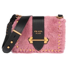 Prada Pink Calf Fur & Black Calfskin Leather Small Cahier