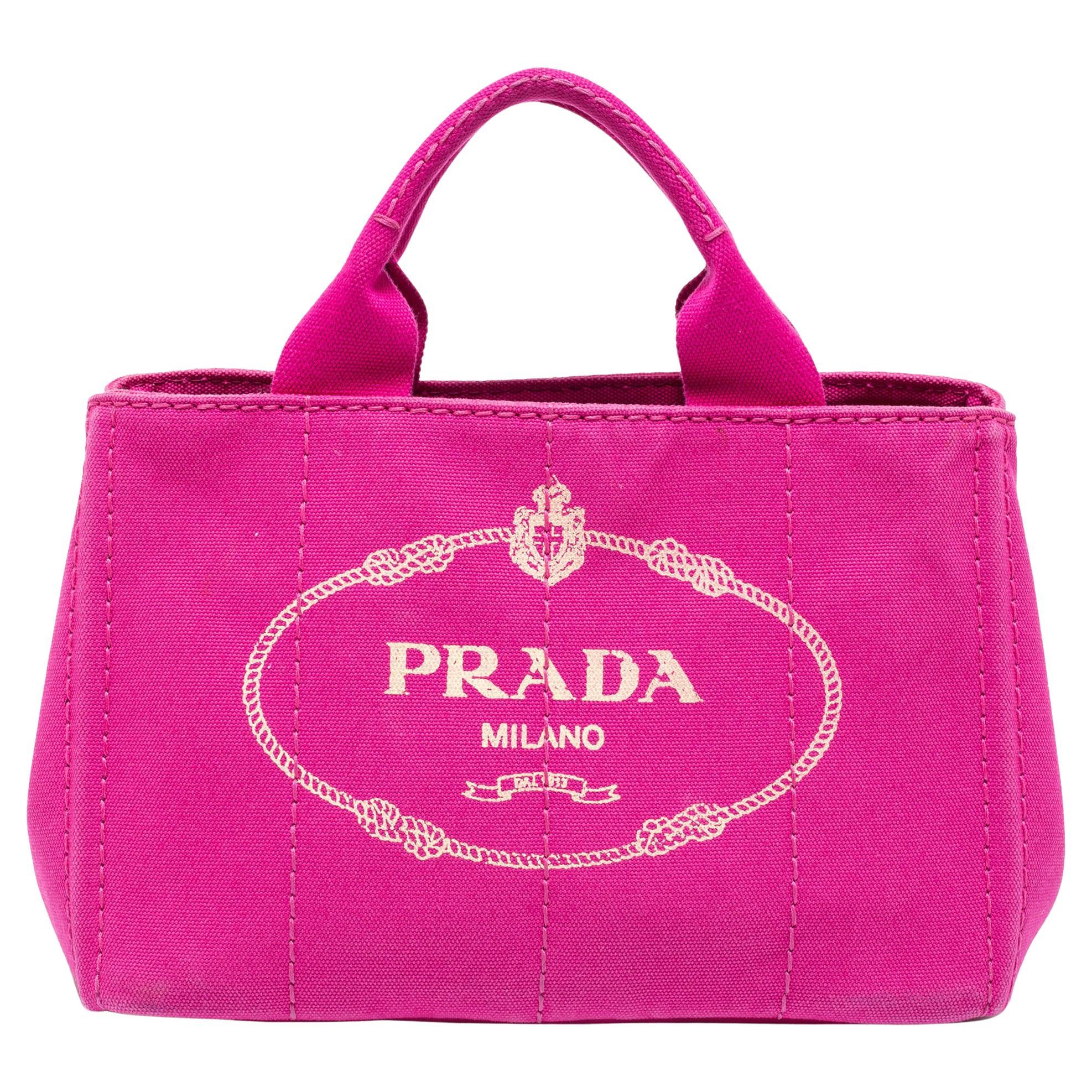 Prada Pink Canapa Logo Print Canvas Tote at 1stDibs