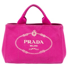 Prada Pink Canapa Logo Print Canvas Tote