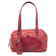 Prada Pink Canvas and Leather Logo Boston Bag