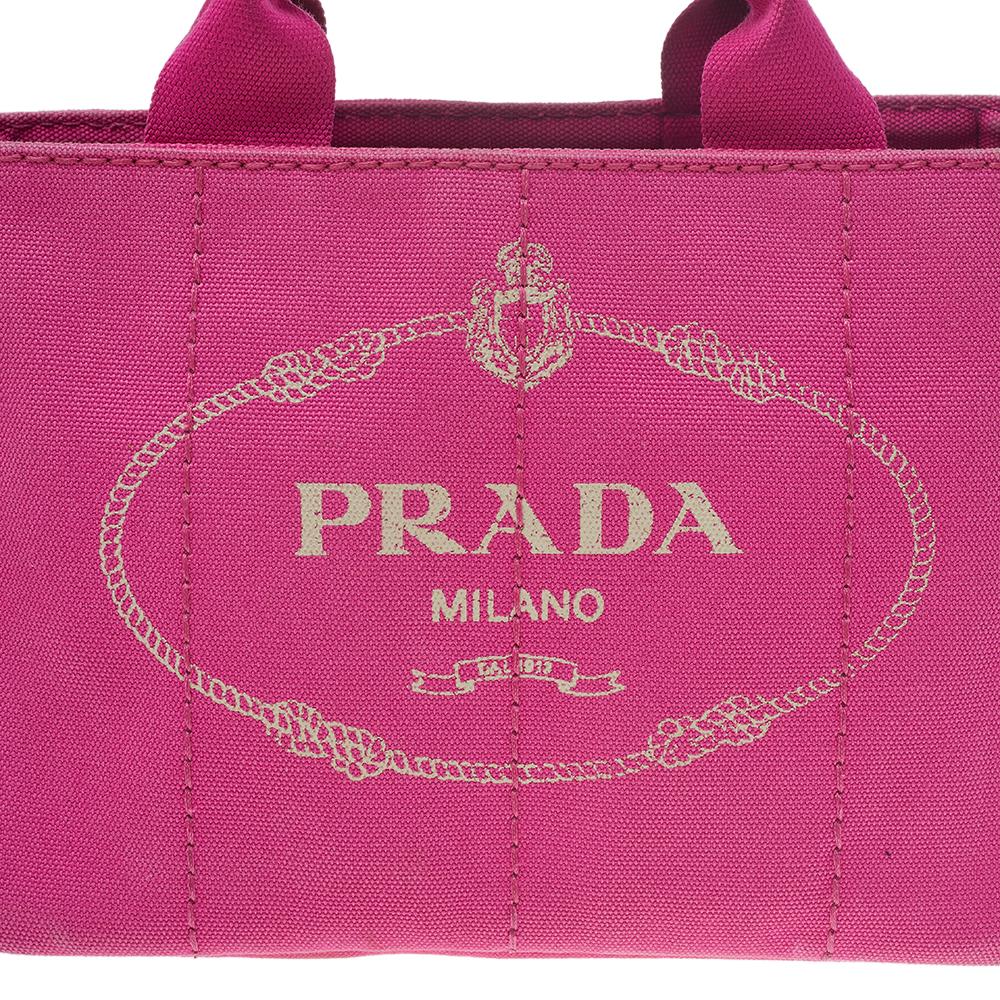 Prada Pink Canvas Small Canapa Logo Tote 1