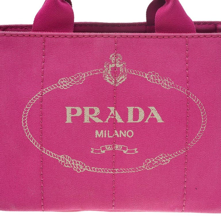 Authentic PRADA Canapa Passion Pink Canvas Hand Tote Bag Purse #48304
