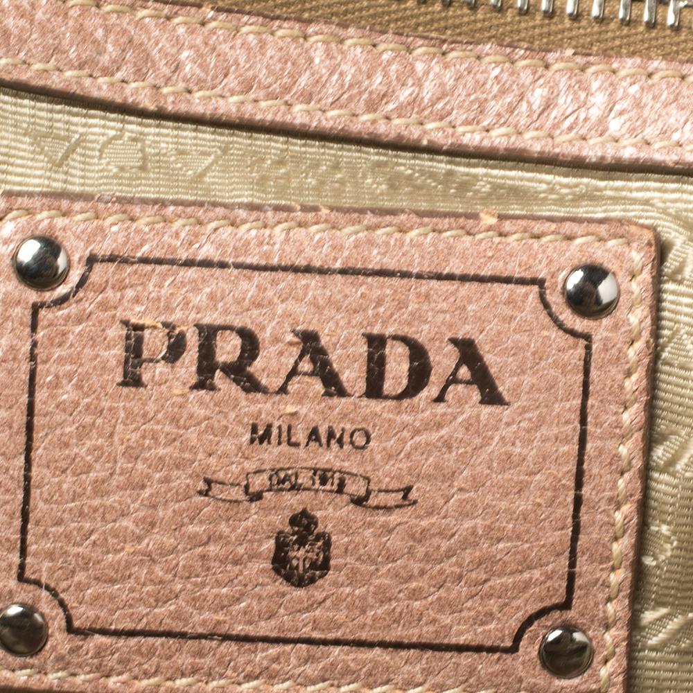 Women's Prada Pink Cervo Lux Leather Zippers Bauletto Bag