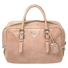 Prada Pink Cervo Lux Leather Zippers Bauletto Bag