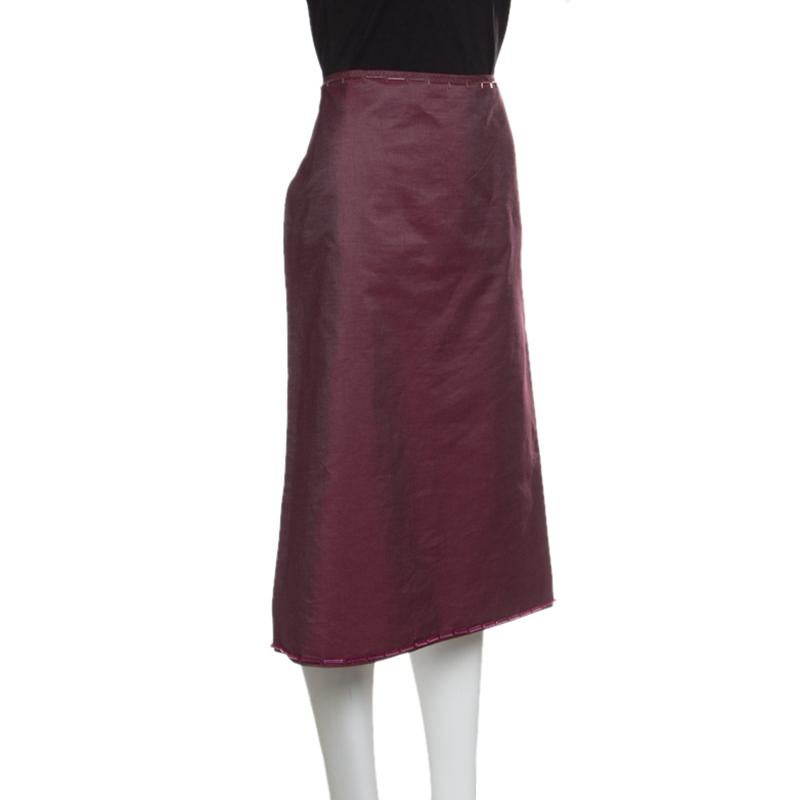 Black Prada Pink Cotton Embellished Trim Midi Skirt M