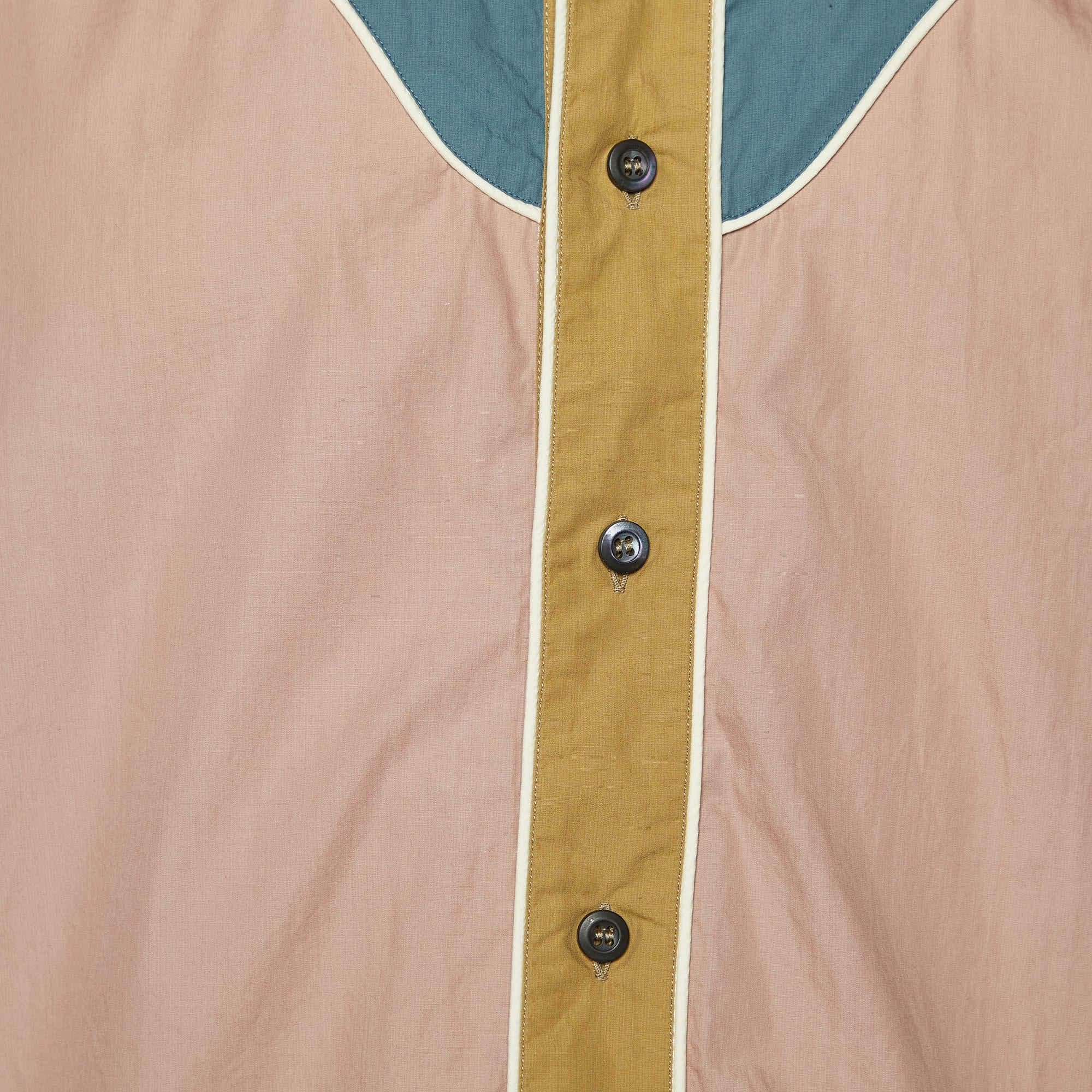 Brown Prada Pink Cotton Paneled Button Front Shirt XL