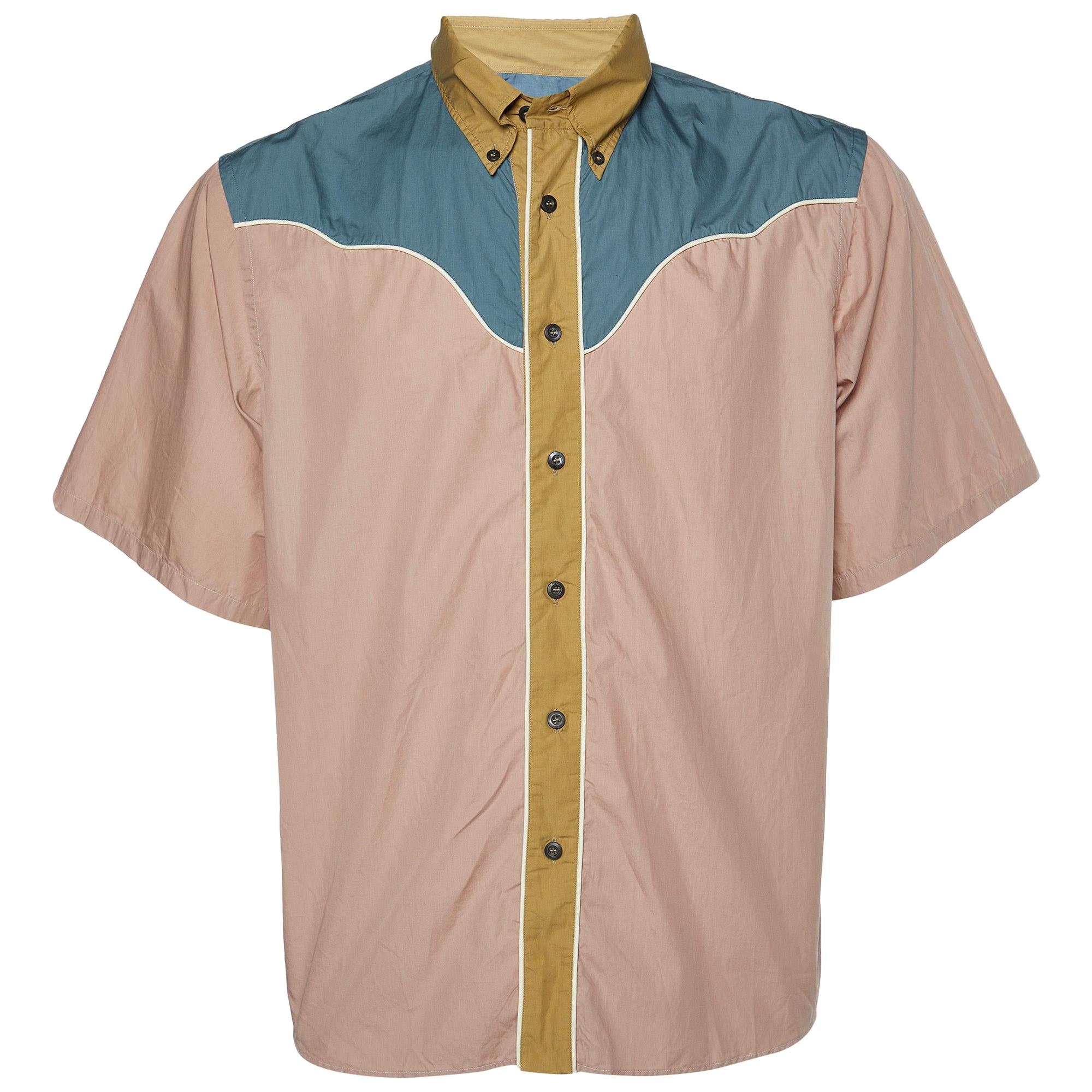 Prada - Camicia a pannelli in cotone rosa con bottoni sul davanti XL