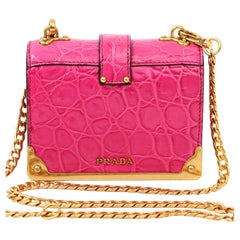 Prada Pink Crocodile Micro Cahier Bag with Gold Hardware