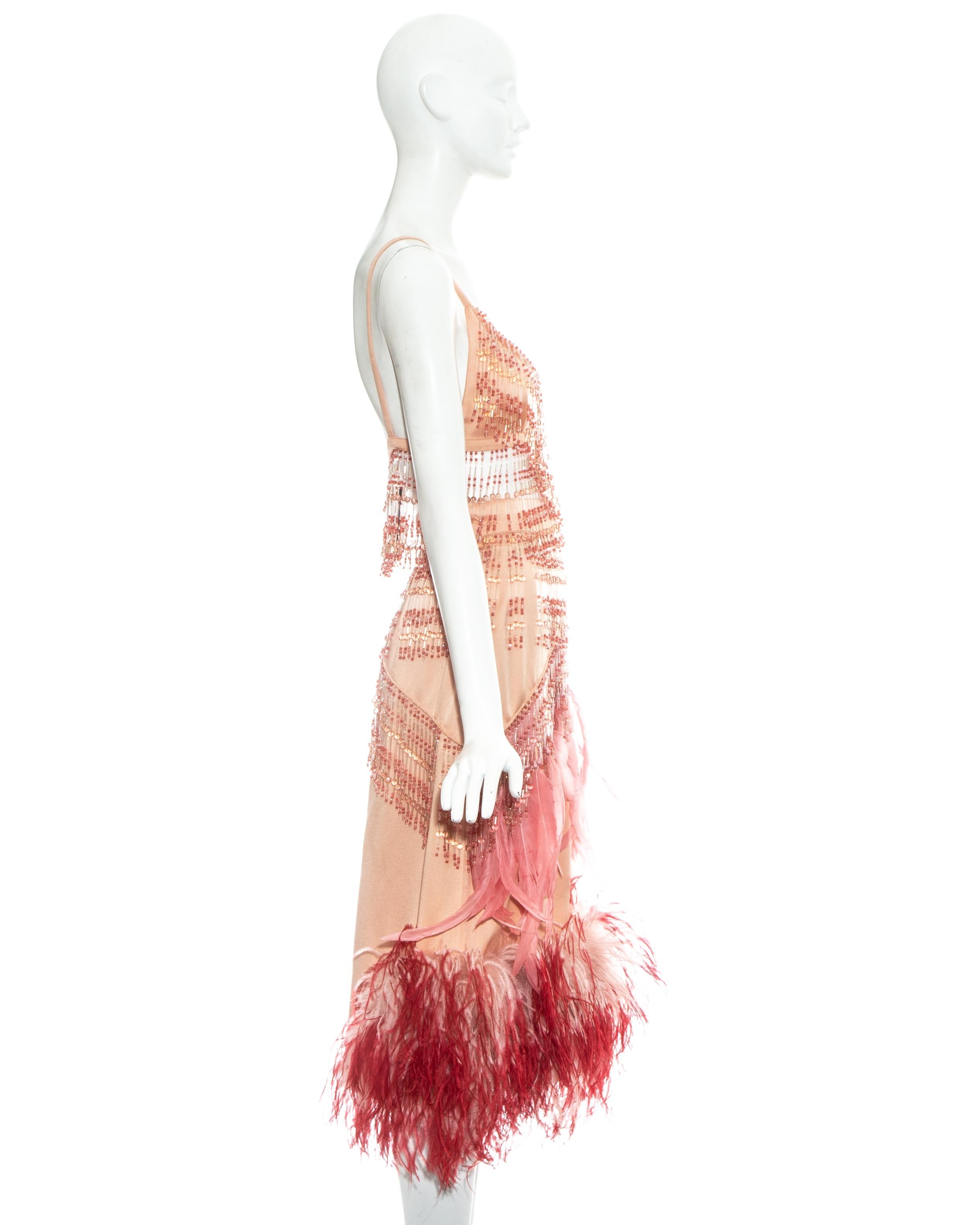 Prada pink crystal and feather fringe bra and skirt ensemble, fw 2017 In New Condition In London, GB