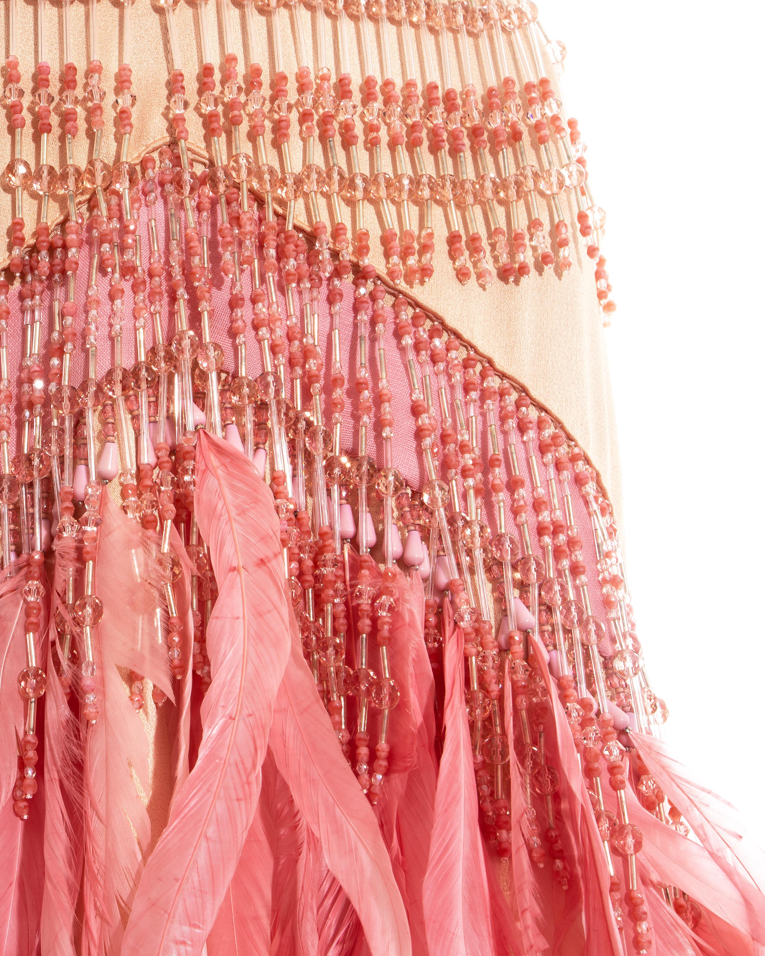 Women's Prada pink crystal and feather fringe bra and skirt ensemble, fw 2017