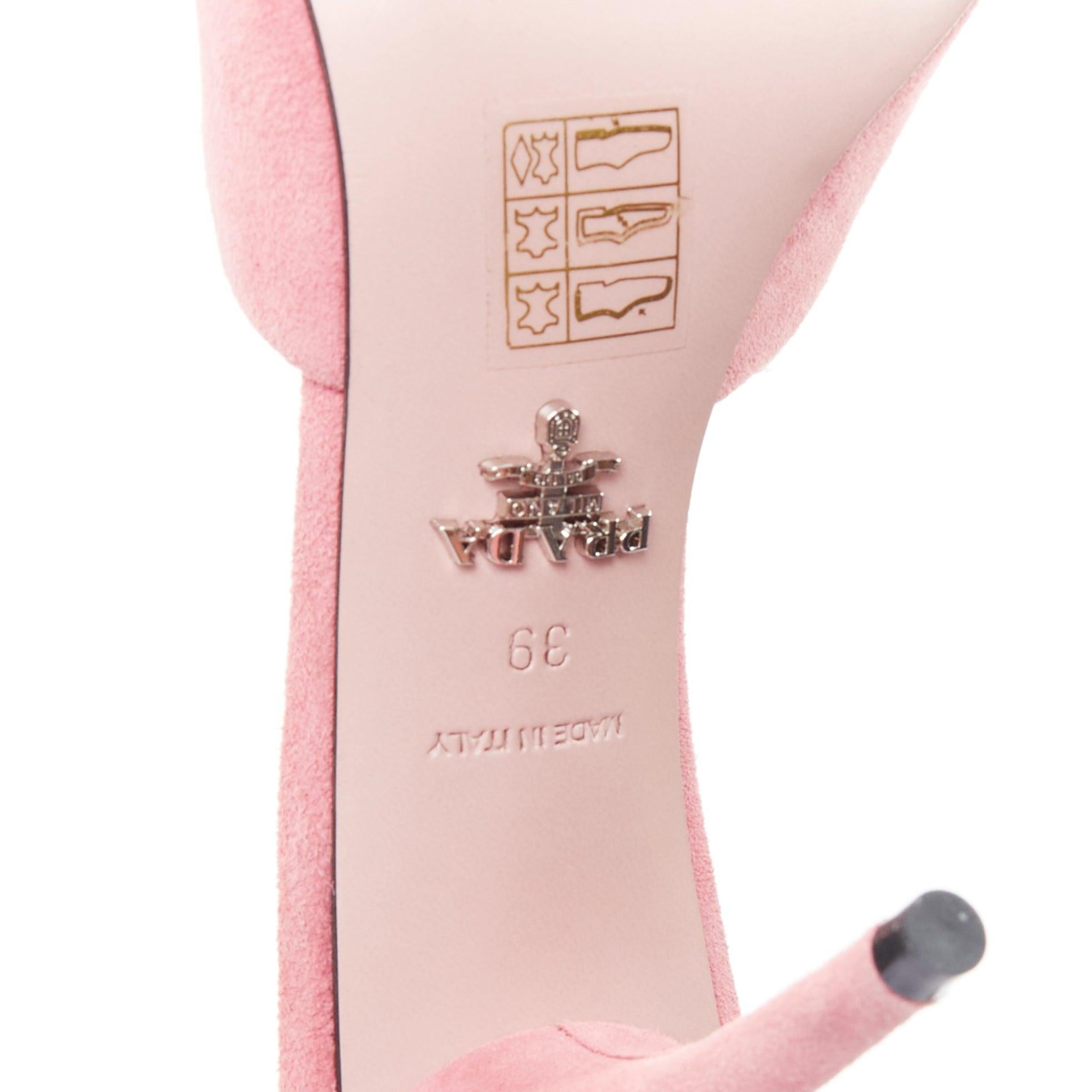 PRADA pink crystal buckle suede leather mule pump EU39 5