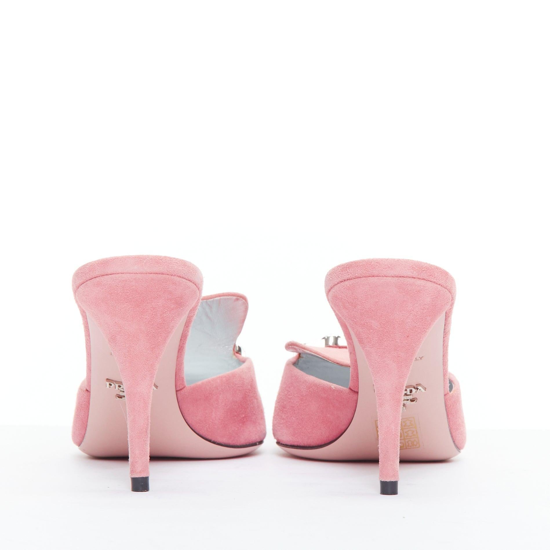 PRADA pink crystal buckle suede leather mule pump EU39 1