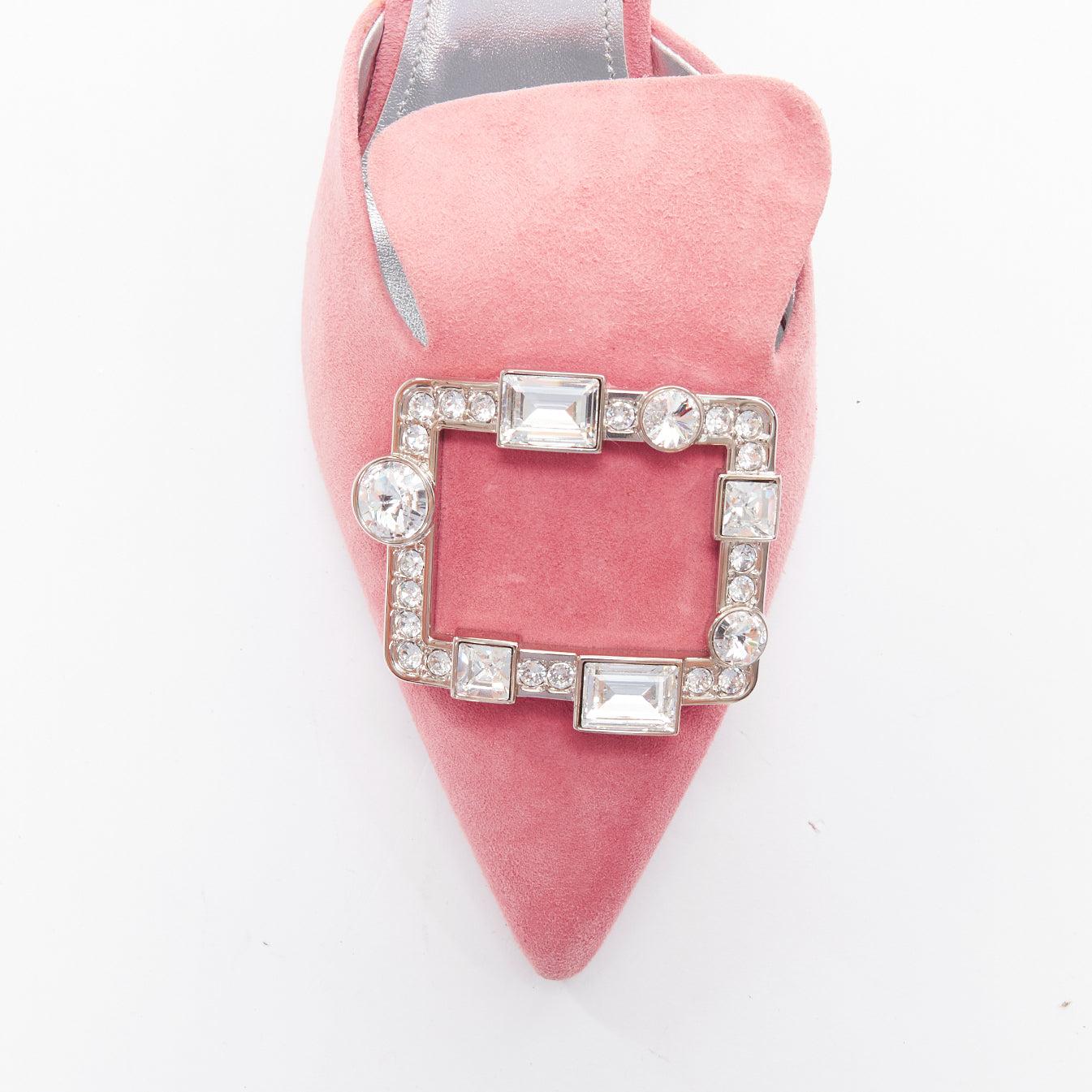 PRADA pink crystal buckle suede leather mule pump EU39 2