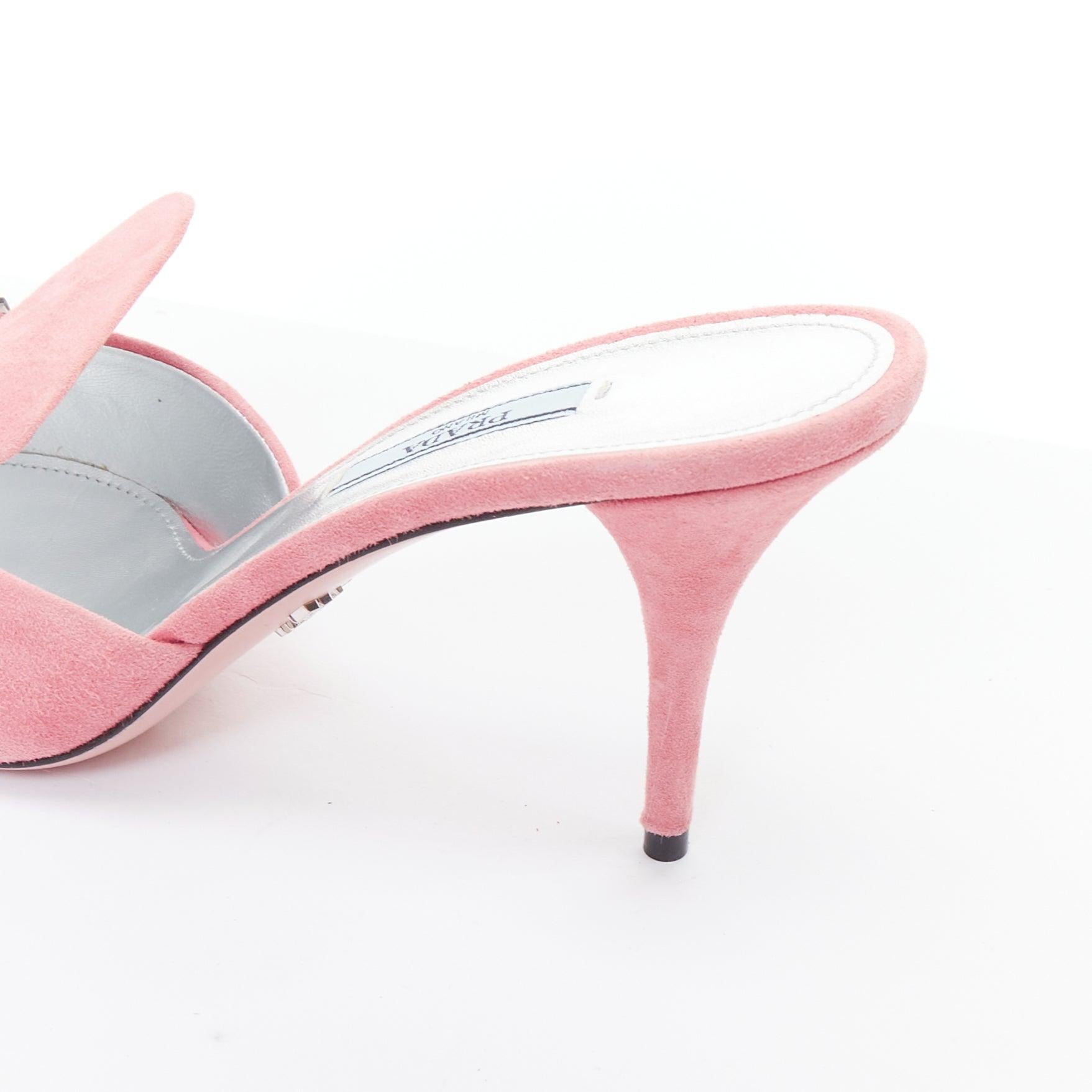 PRADA pink crystal buckle suede leather mule pump EU39 3