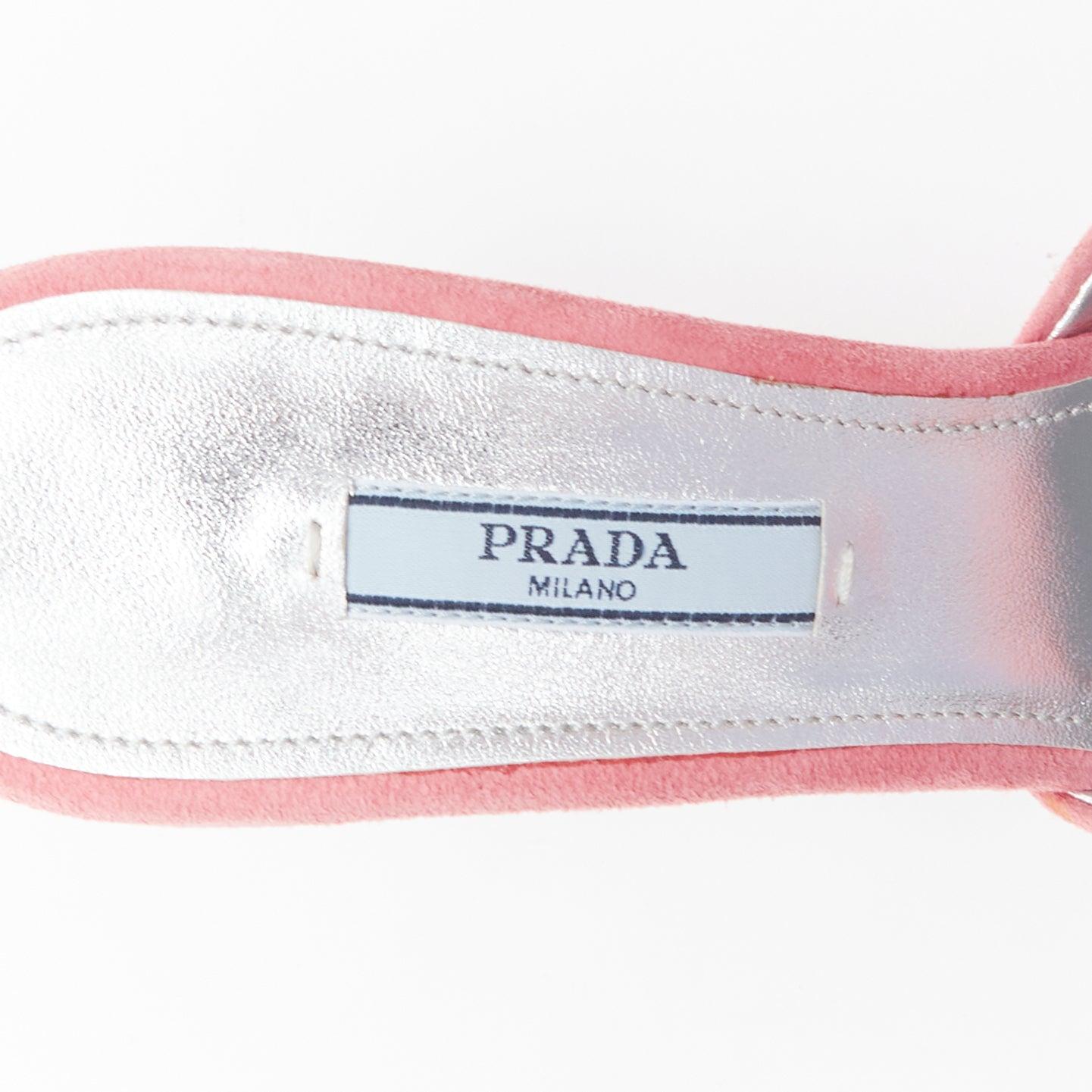 PRADA pink crystal buckle suede leather mule pump EU39 4